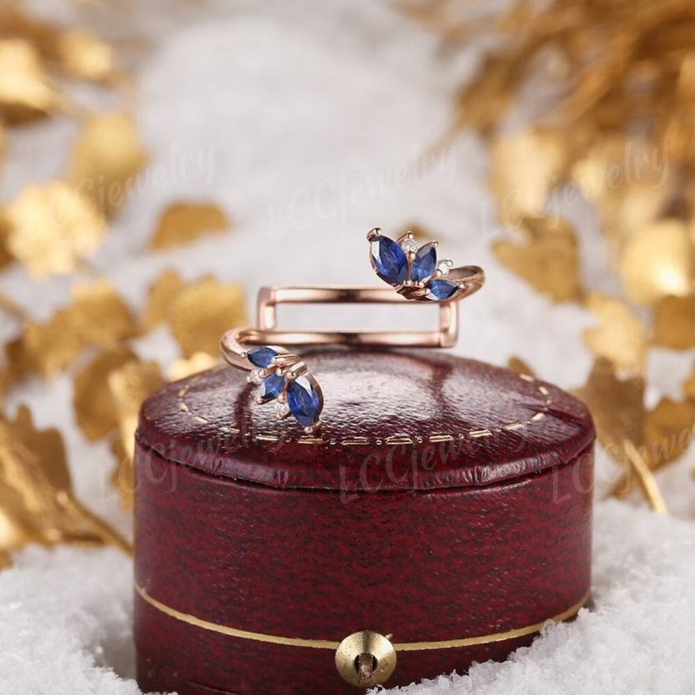 Marquise Moissanite Sapphire Stacking Wedding Band